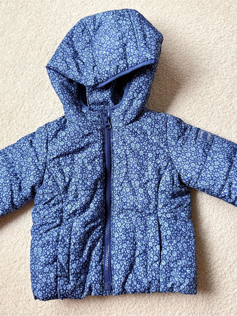GAP Navy Blue Floral Hooded Puffer Jacket